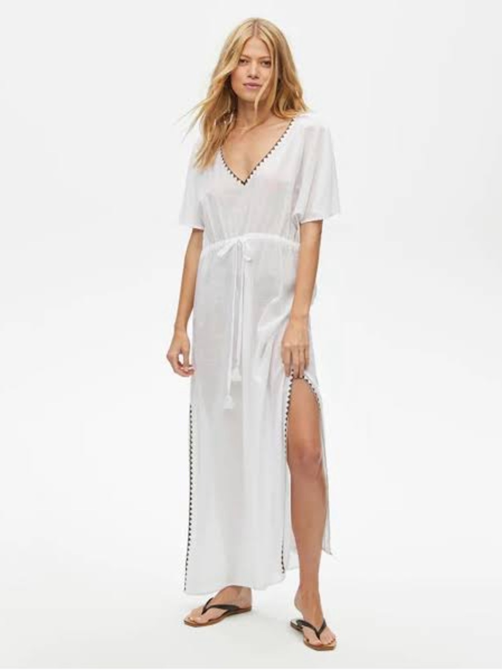 Michael Stars Mila White Maxi Swim Cover-Up with V-Neck